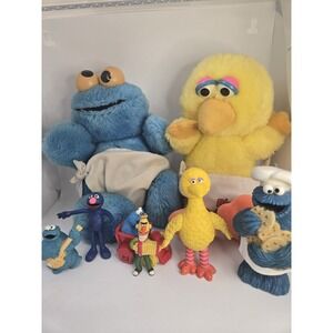 Sesame Street Cookie Monster and Big Bird Plush 1980s PVC toy lot Luvs Diapers